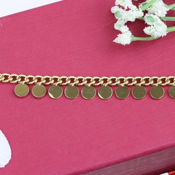 Chic Yellow Gold Bracelet with Round Disc Charms and Adjustable, XPBL0714 - Picture 11 of 12